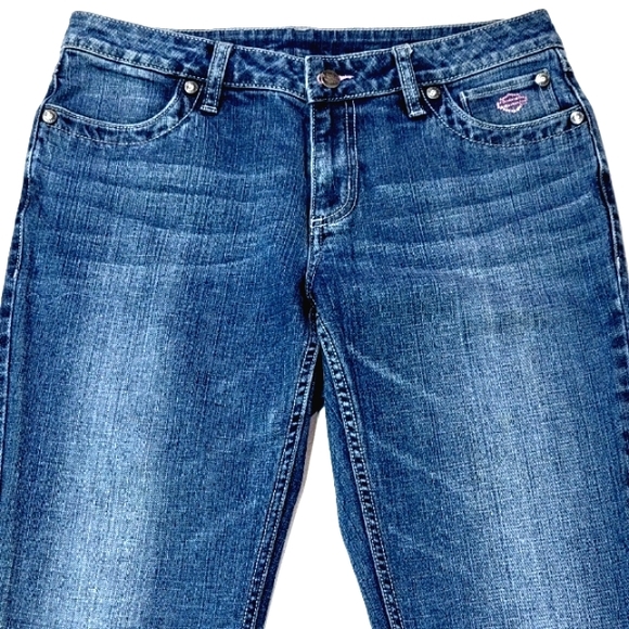HARLEY-DAVIDSON ♡ Sweet Pink Accent Embellished Bling HARLEY Blue Jeans 10 - Picture 6 of 16
